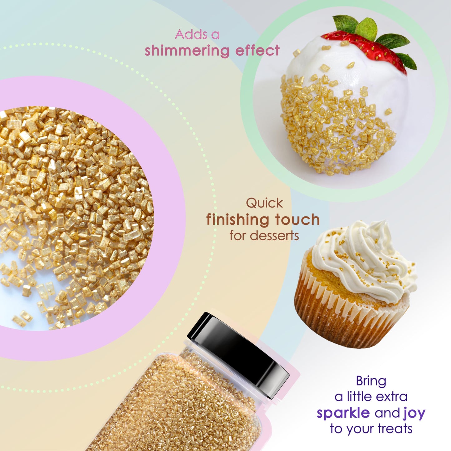 Bakerpan Pearlized Sugar Sprinkles For Baking - 5 Ounce - Sparkling Gold Decorating Sugar Crystals For Cookies, Cake Pops, Ice C