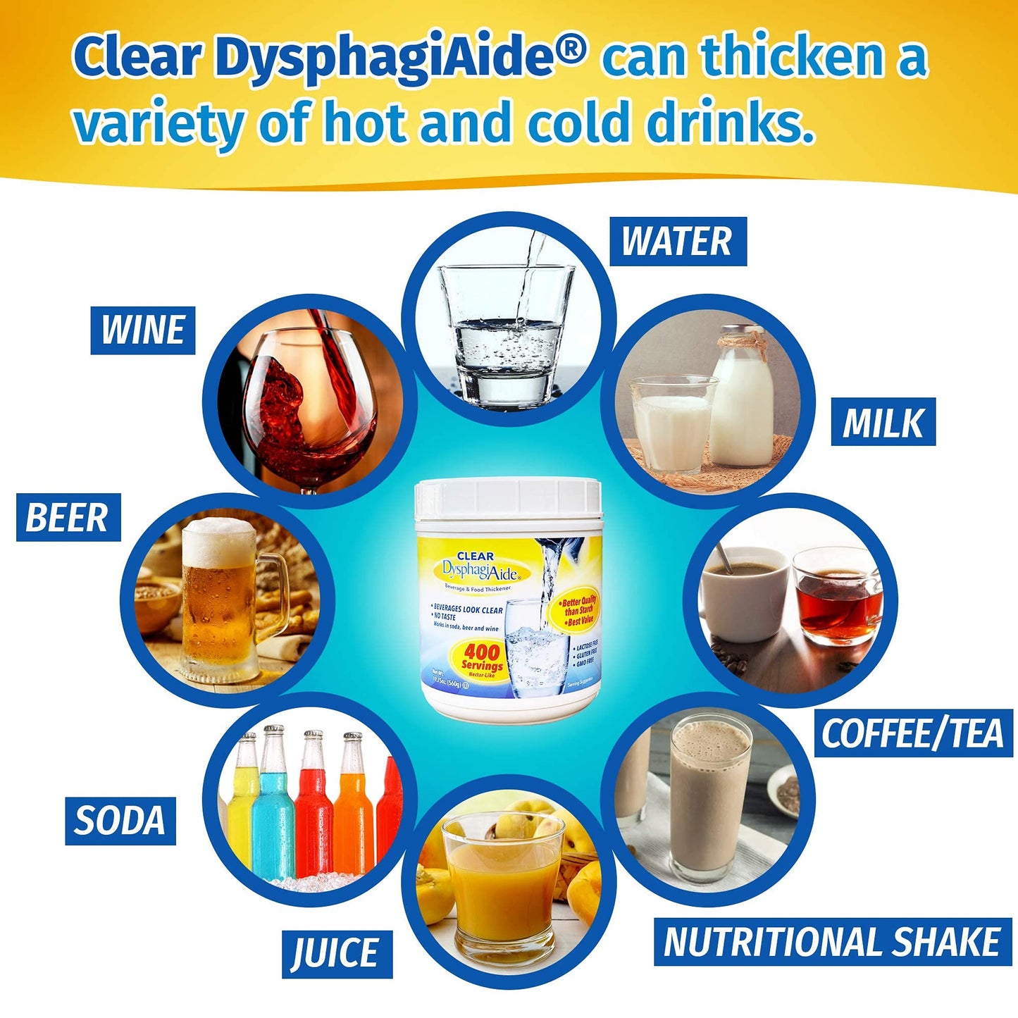 Clear DysphagiAide Thickener Powder - 400 Servings/Jar - Instant Thickener for Liquids and Foods - For people with Dysphagia, Pa