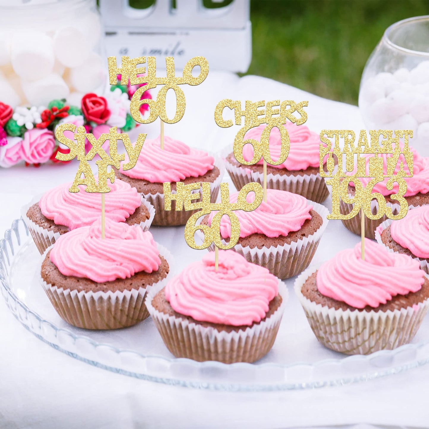 Gyufise 24Pcs Gold Glitter Straight Outta 1963 Cupcake Toppers 60th Birthday Cupcake Toppers Hello 60 Sixty Cake Picks Decoratio