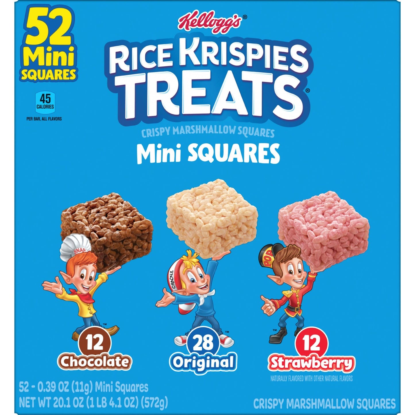 Rice Krispies Treats Mini Squares, Kids Snacks, Lunch Snacks, Variety Pack, 20.1Oz Box (52 Bars)