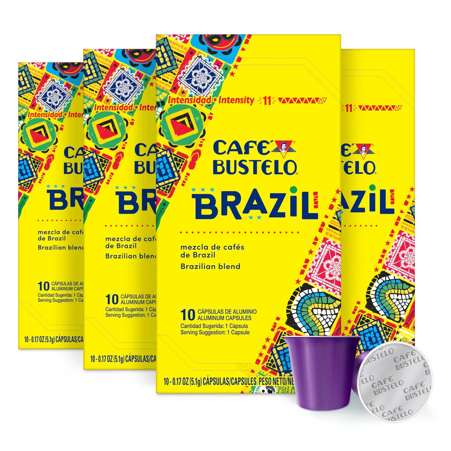 Cafe Bustelo Espresso Capsules, Brazil Blend, Nespresso Compatible, Intensity 11, 40 Count