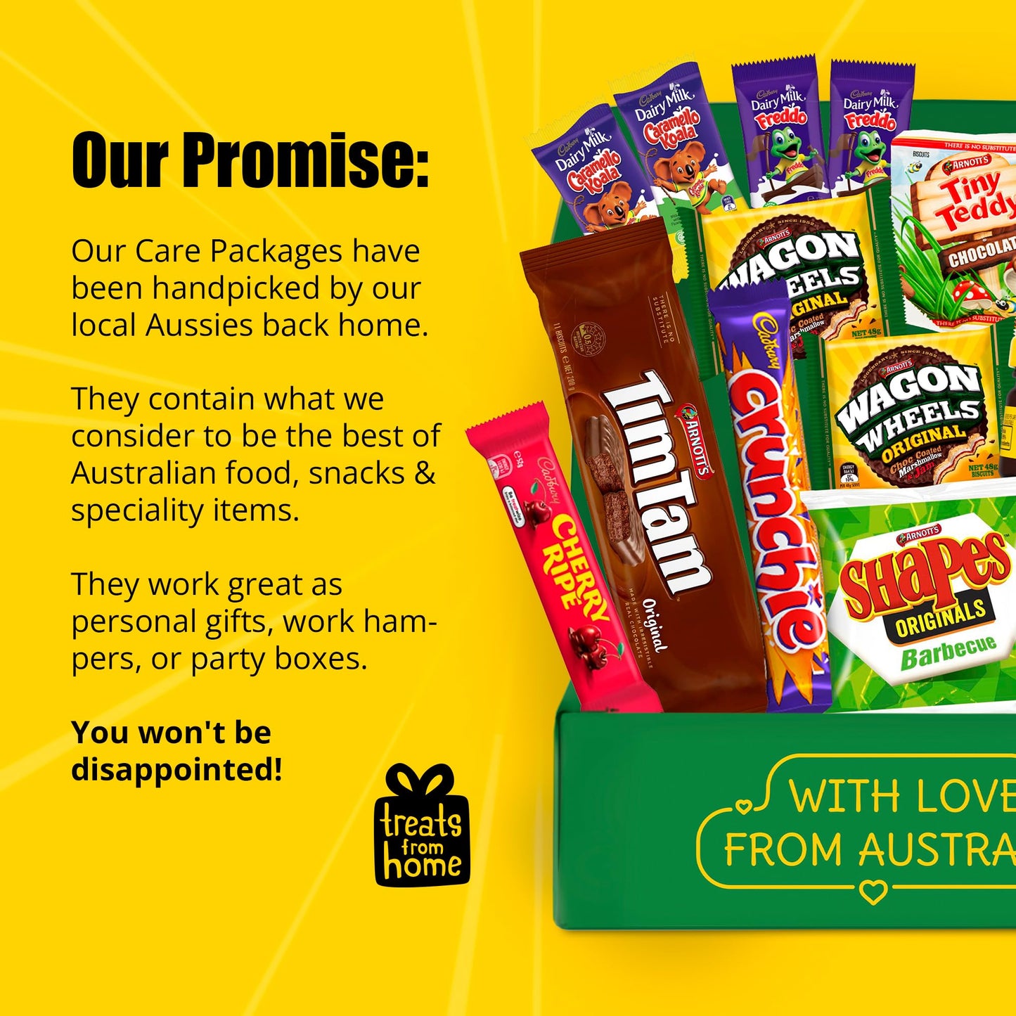 from Home Authentic Australian Snack Gift Box - Tim Tams, Cadbury, Cherry Ripe - Medium Size