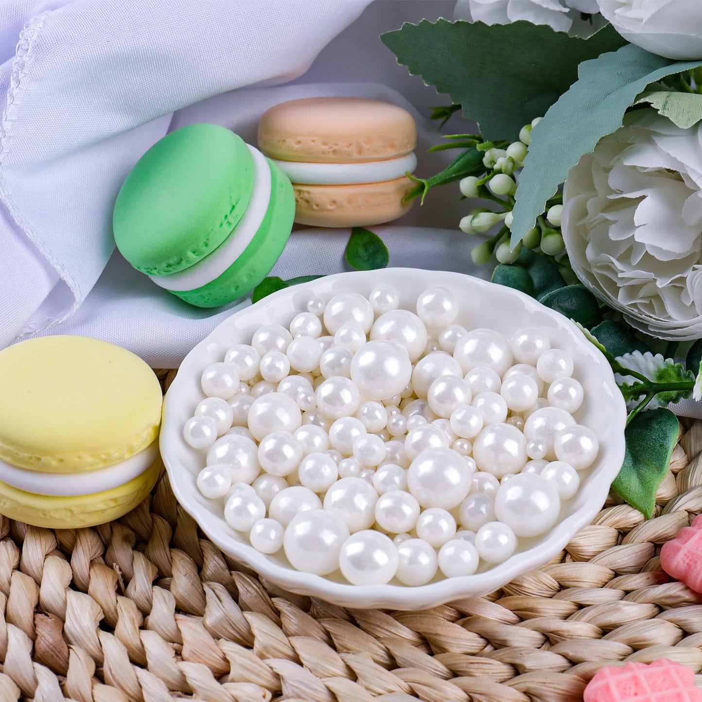 White Pearl Sprinkles for Cake Decorating  4 Sizes Sugar 130g/4.6oz  Cupcake  Ice Cream  Donuts  Macaron Toppings Supplies (2mm  4mm  7mm  1cm)