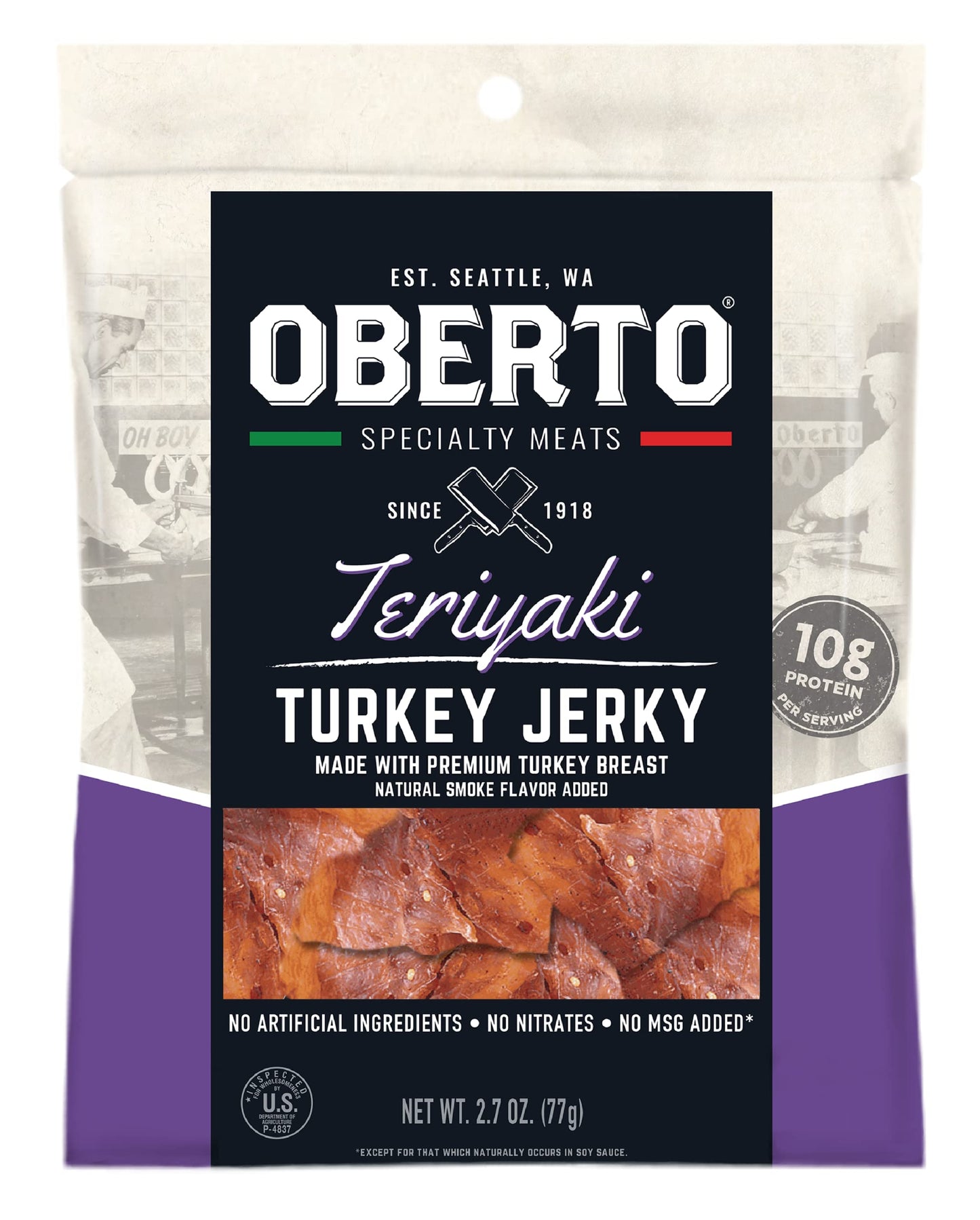 Oberto Teriyaki Turkey Jerky, 2.7 Ounce (Pack of 8) - High-Protein Snack, Gluten-Free, Healthy Meat Treat