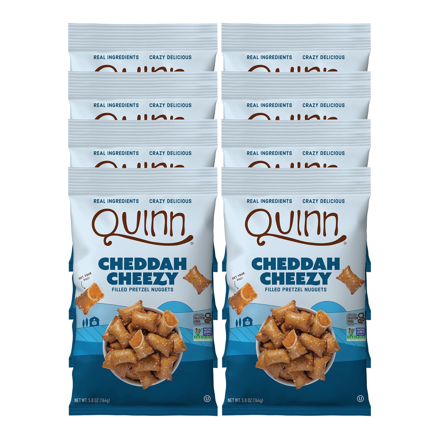 Quinn Cheezy Style Filled Pretzel Nuggets, Cheddar Flavor, Gluten Free, Vegan, 5.8 oz (Pack of 8), Natural