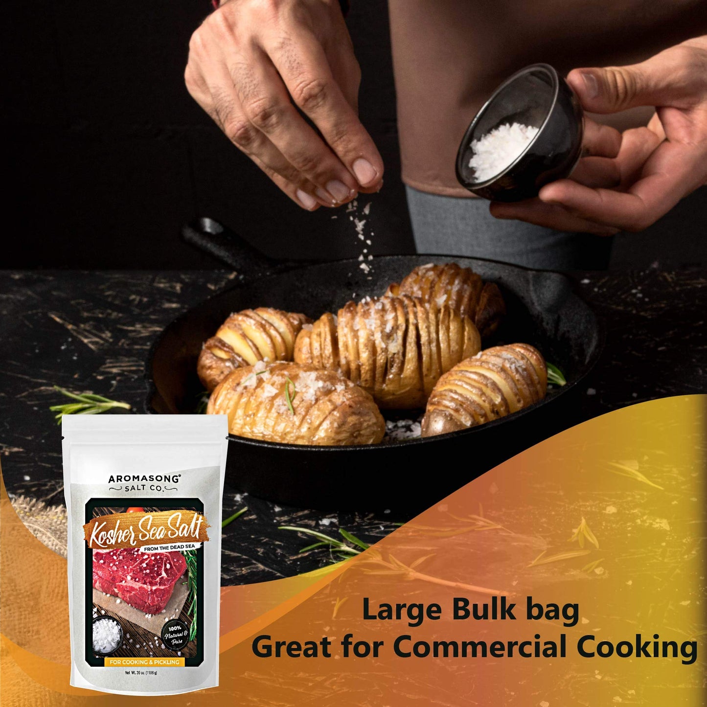 Aromasong 100% Natural Sea Salt from the Dead Sea Food Grade 19 Lb, Kosher Salt Grain, Gluten Free Unrefined, Grinder Refill For