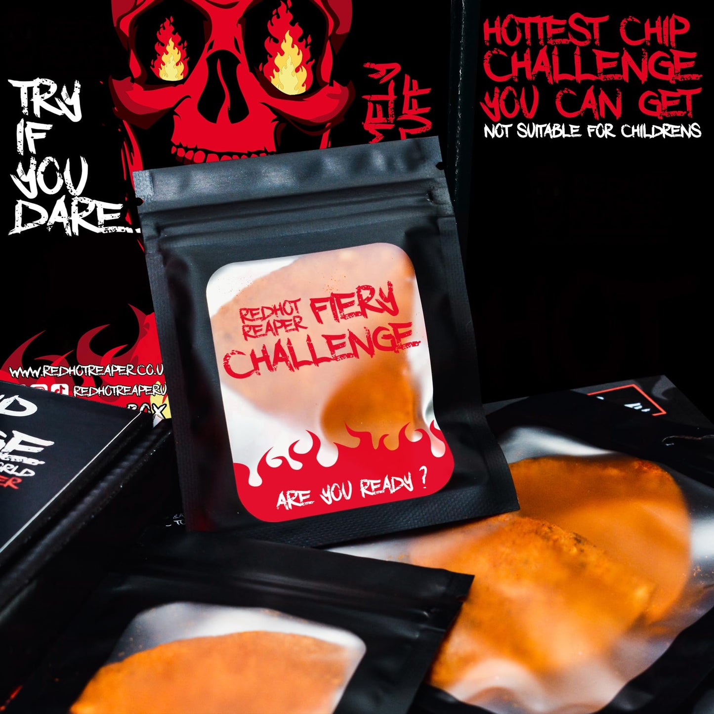 Red Hot Reaper Hot Chip – Carolina Reaper & Trinidad Scorpion Flavor, 1 Count, Black