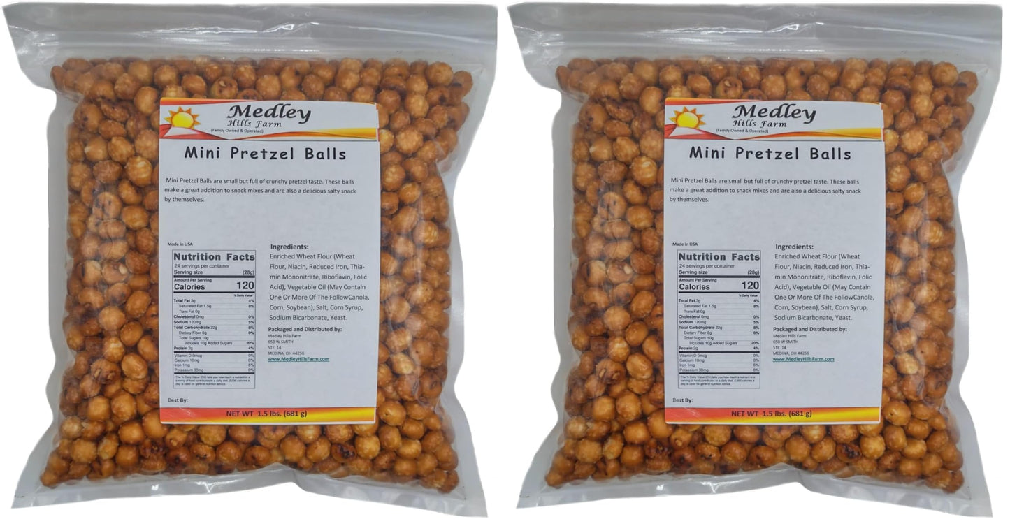Medley Hills Farm Mini Pretzel Balls - Pretzel rounds - Nuggets - in Resealable Bag - 1.5 lbs (Pack of 2)