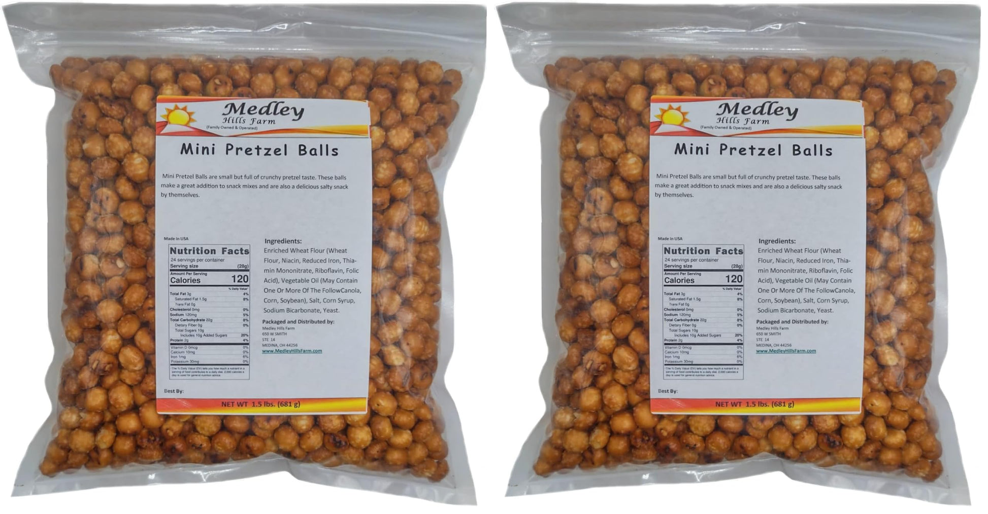 Medley Hills Farm Mini Pretzel Balls - Pretzel rounds - Nuggets - in Resealable Bag - 1.5 lbs (Pack of 2)