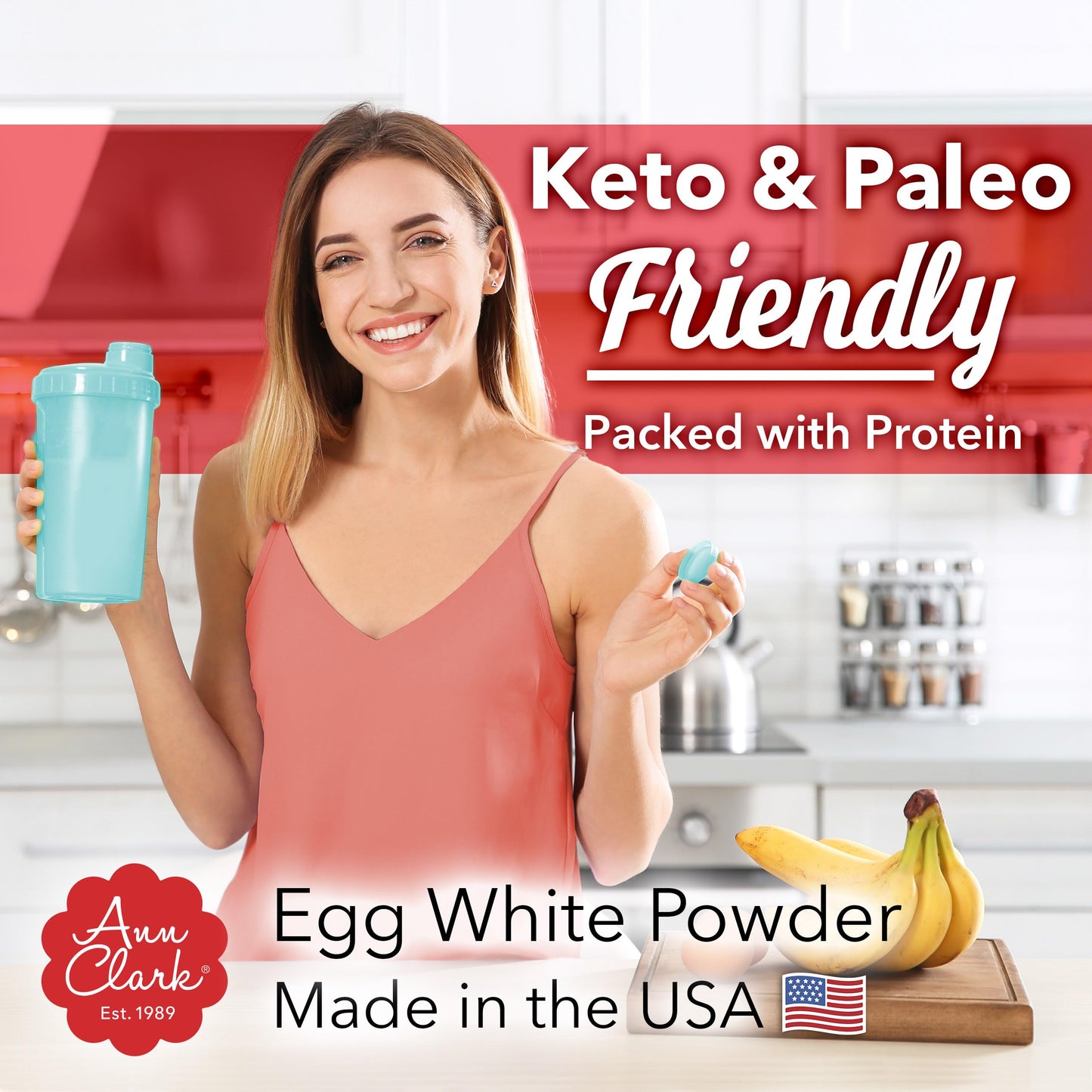 Ann Clark All Natural 100% Egg White Powder Made in USA, 8 oz.