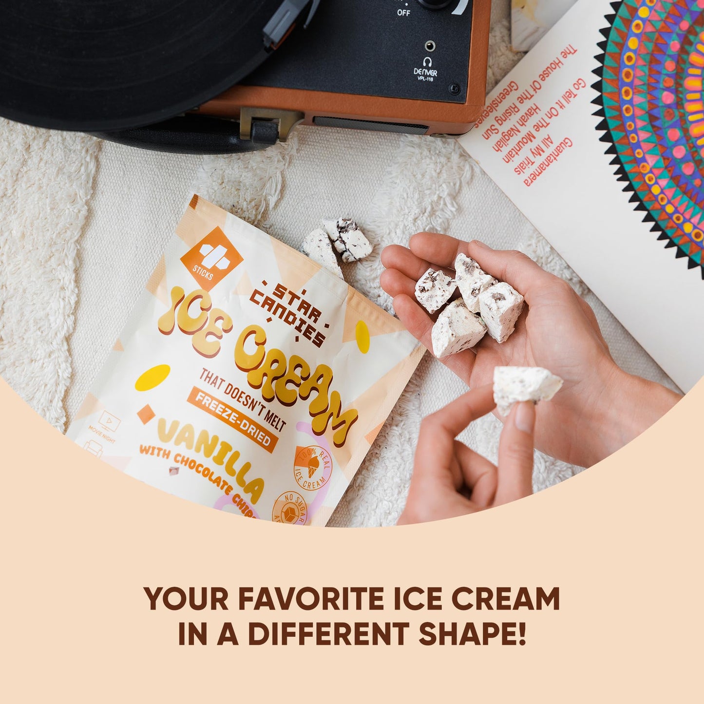 STAR CANDIES Freeze Dried Ice Cream Vanilla Chocolate 3 Pack | No Melting, Crunchy Camping Food, No Added Sugar