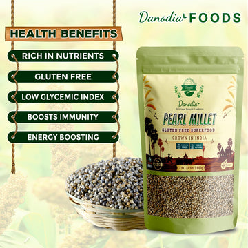 Danodia Foods Organic Pearl Millet (Bajra) - Unpolished Whole Grain, Gluten-Free, 2 lbs (950g)