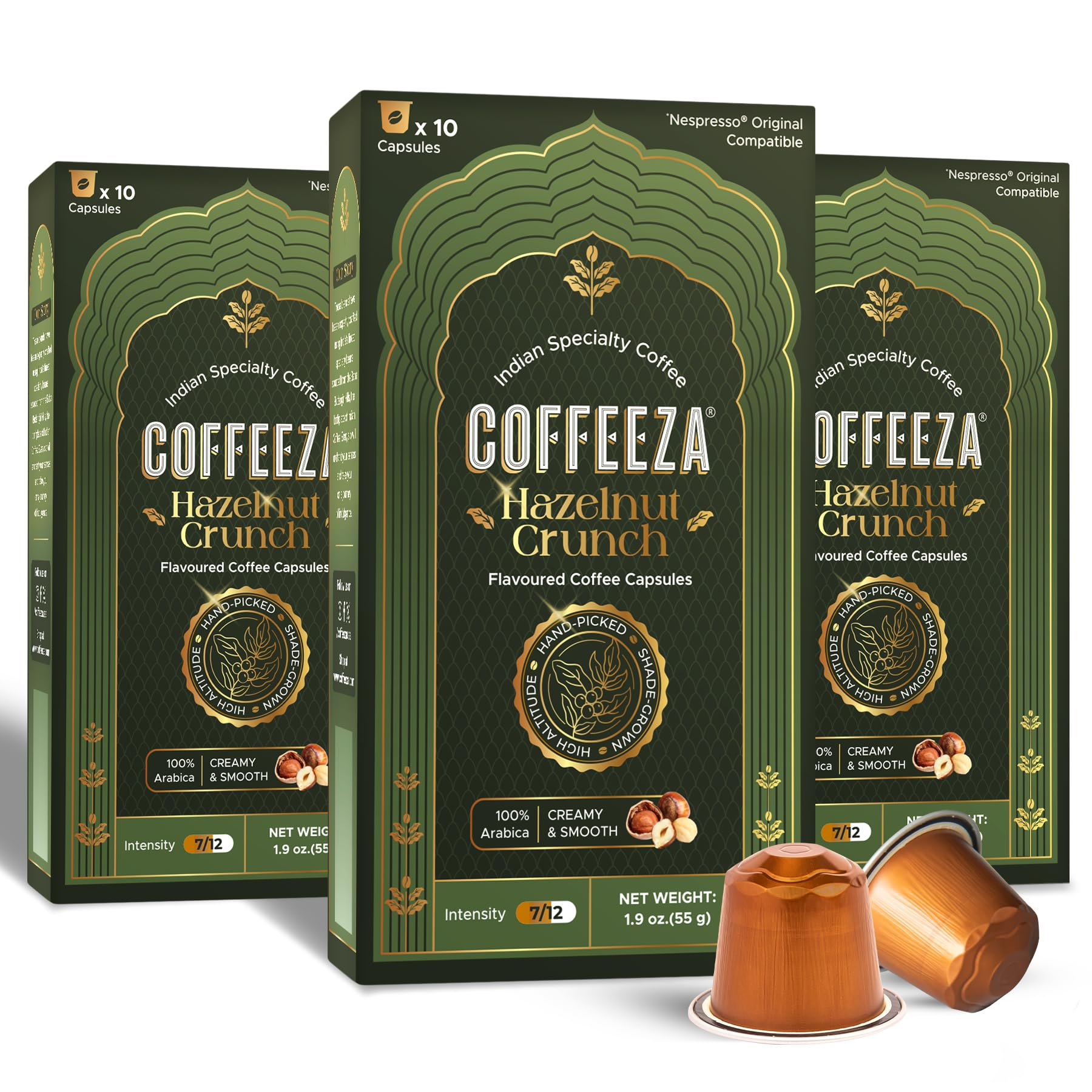 Coffeeza Espresso Coffee Pods, Hazelnut, Compatible With Nespresso Original Line Espresso Machines, Medium Roast, Intensity – 7, Arabica Aluminium Coffee Capsules, 3 Pack - 30 Single Serve Pods
