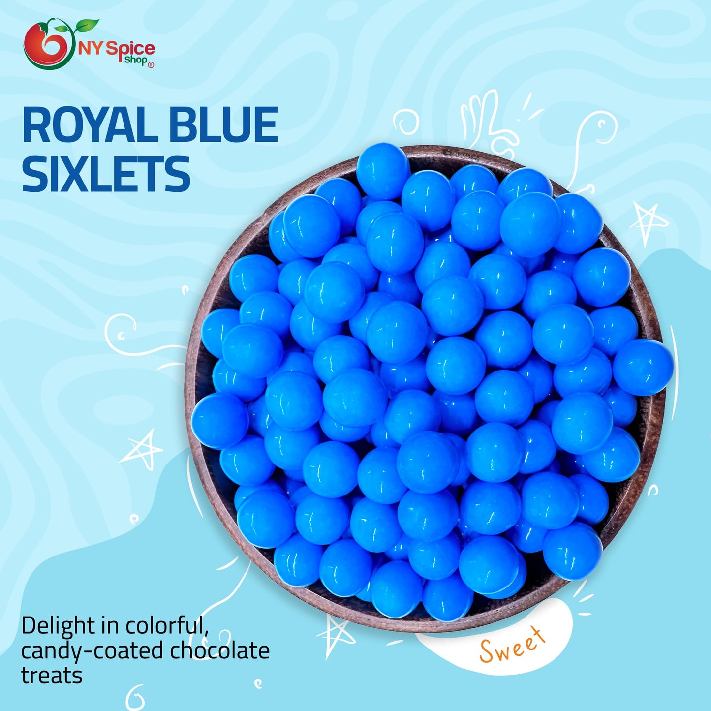 NY Spice Shop Royal Blue Sixlets Candy - 1 Pound Chocolate Balls for Party Décor and Gifts