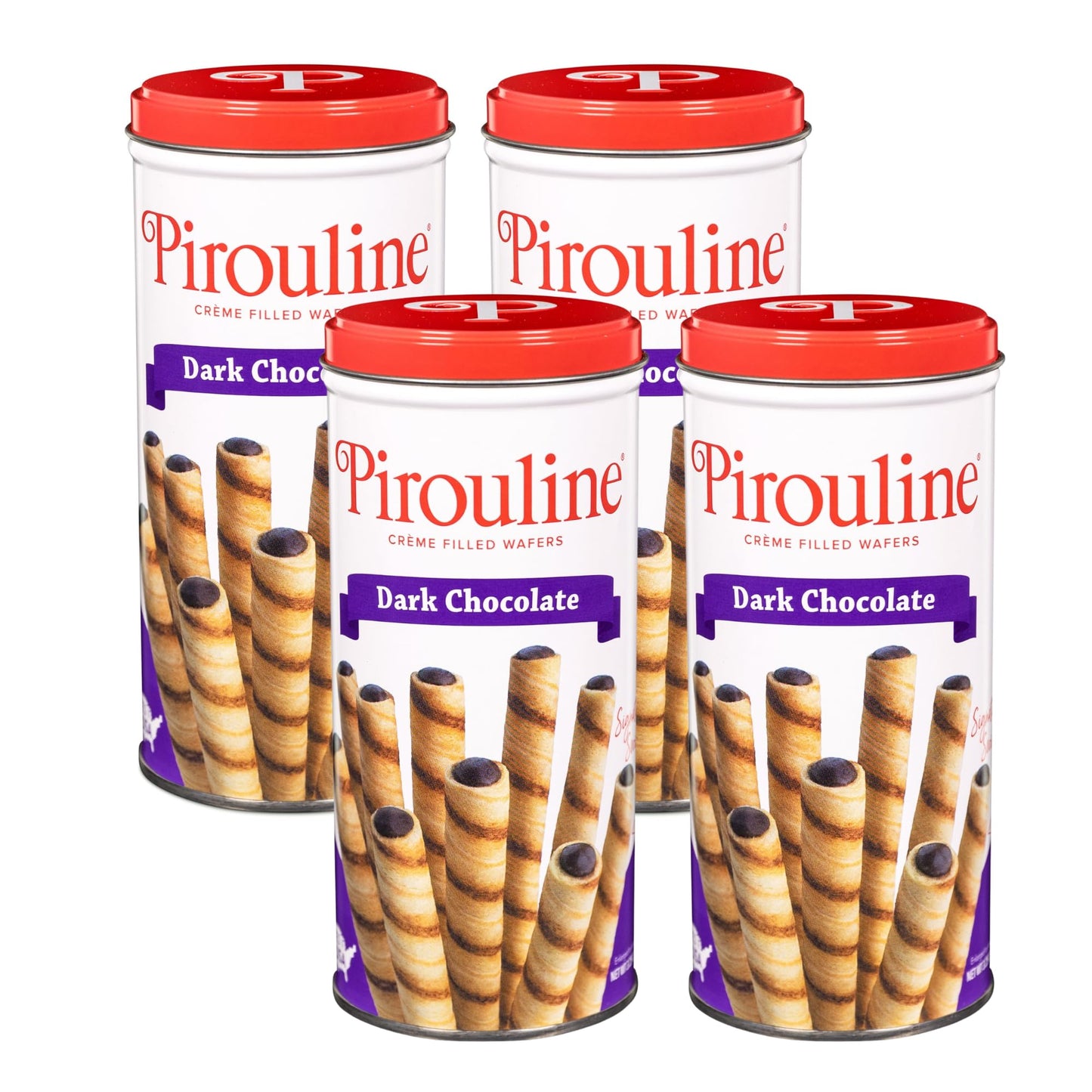 Pirouline Rolled Wafers, Dark Chocolate, Crème Filled, 3.25oz Tin 4pk, 6x6x4 inches