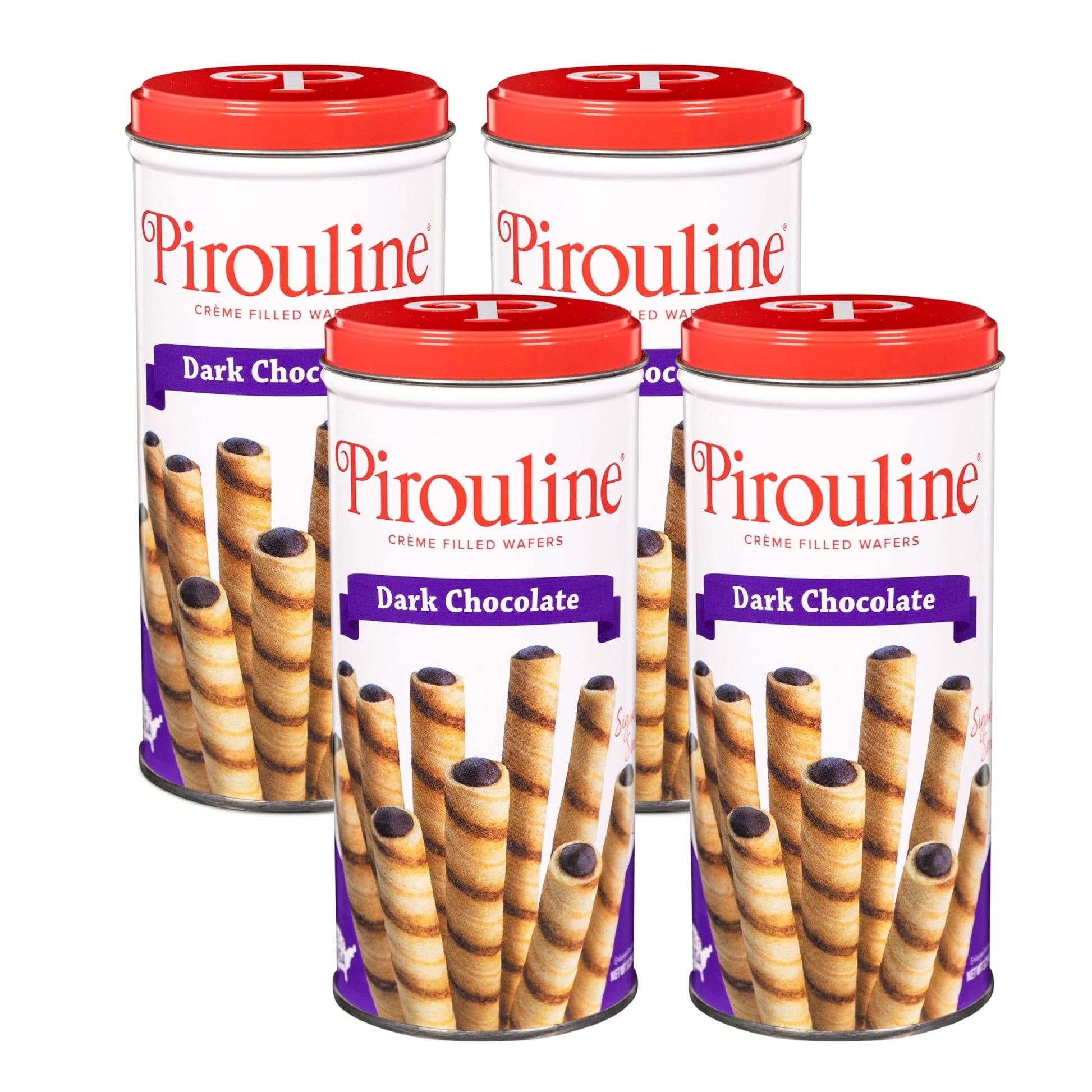 Pirouline Rolled Wafers, Dark Chocolate, Crème Filled, 3.25oz Tin 4pk, 6x6x4 inches