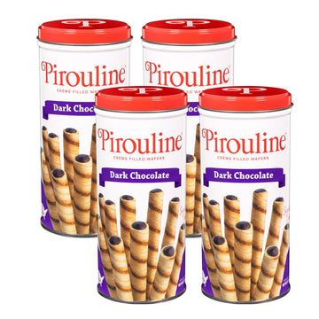 Pirouline Rolled Wafers, Dark Chocolate, Crème Filled, 3.25oz Tin 4pk, 6x6x4 inches