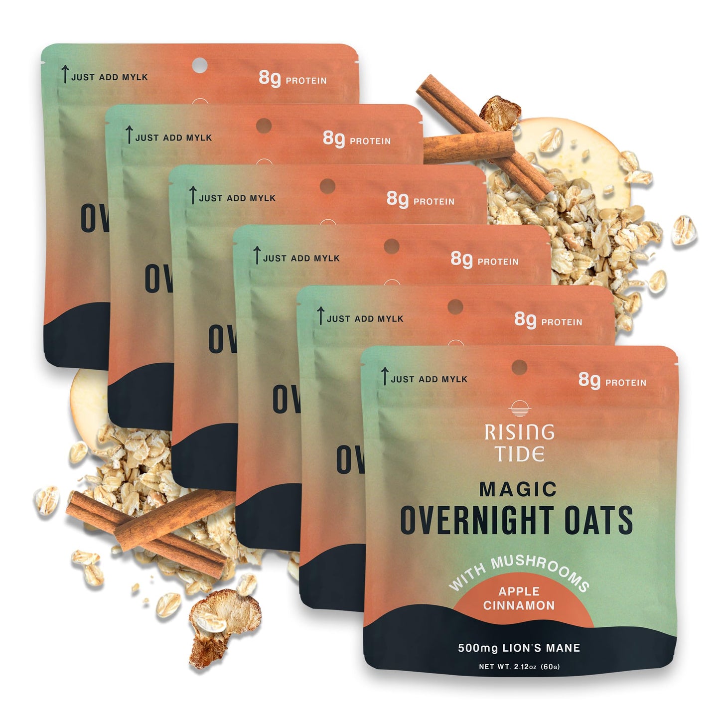 Mushroom Overnight Oats [6 Servings] - Apple Cinnamon Flavored Organic Oatmeal Made With Premium Grade Mushrooms - Lion'S Mane,