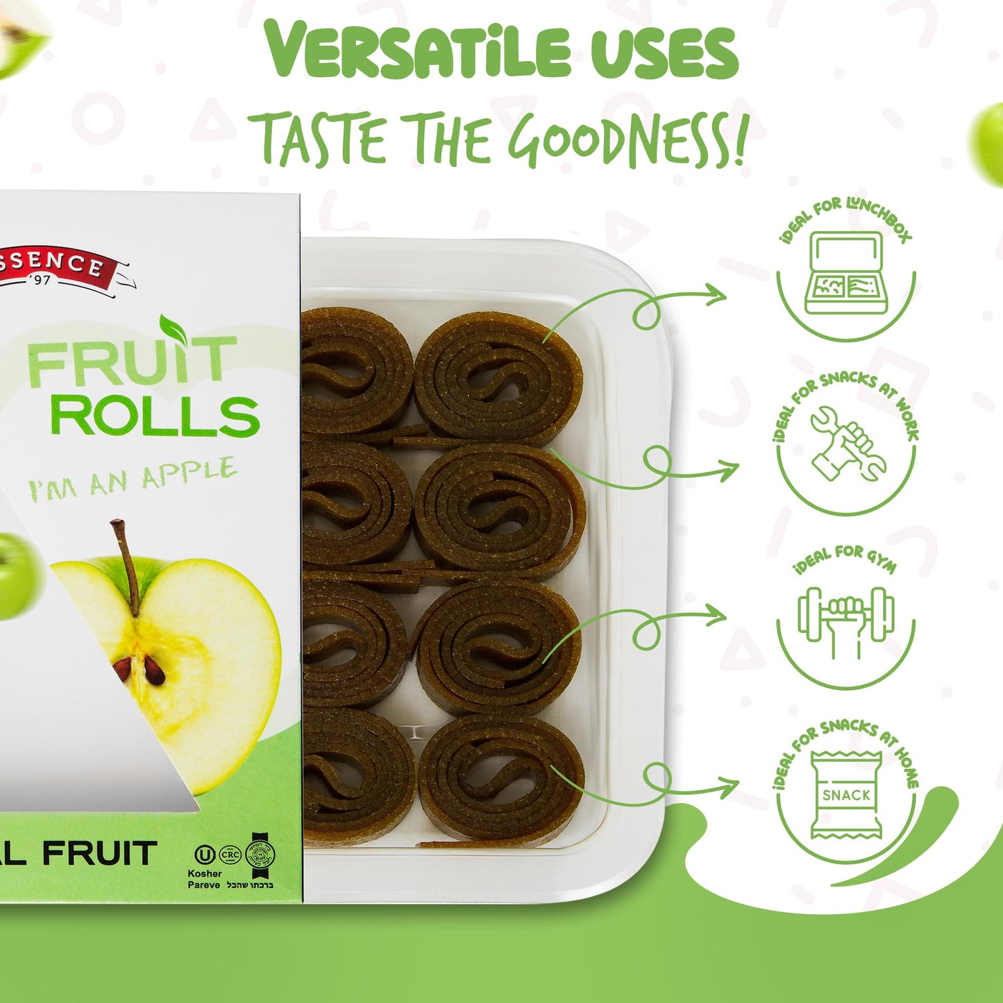 Essence 97 Fruit Roll Ups - Vegan Non-GMO Natural Apple Fruit Strips, 16 Count