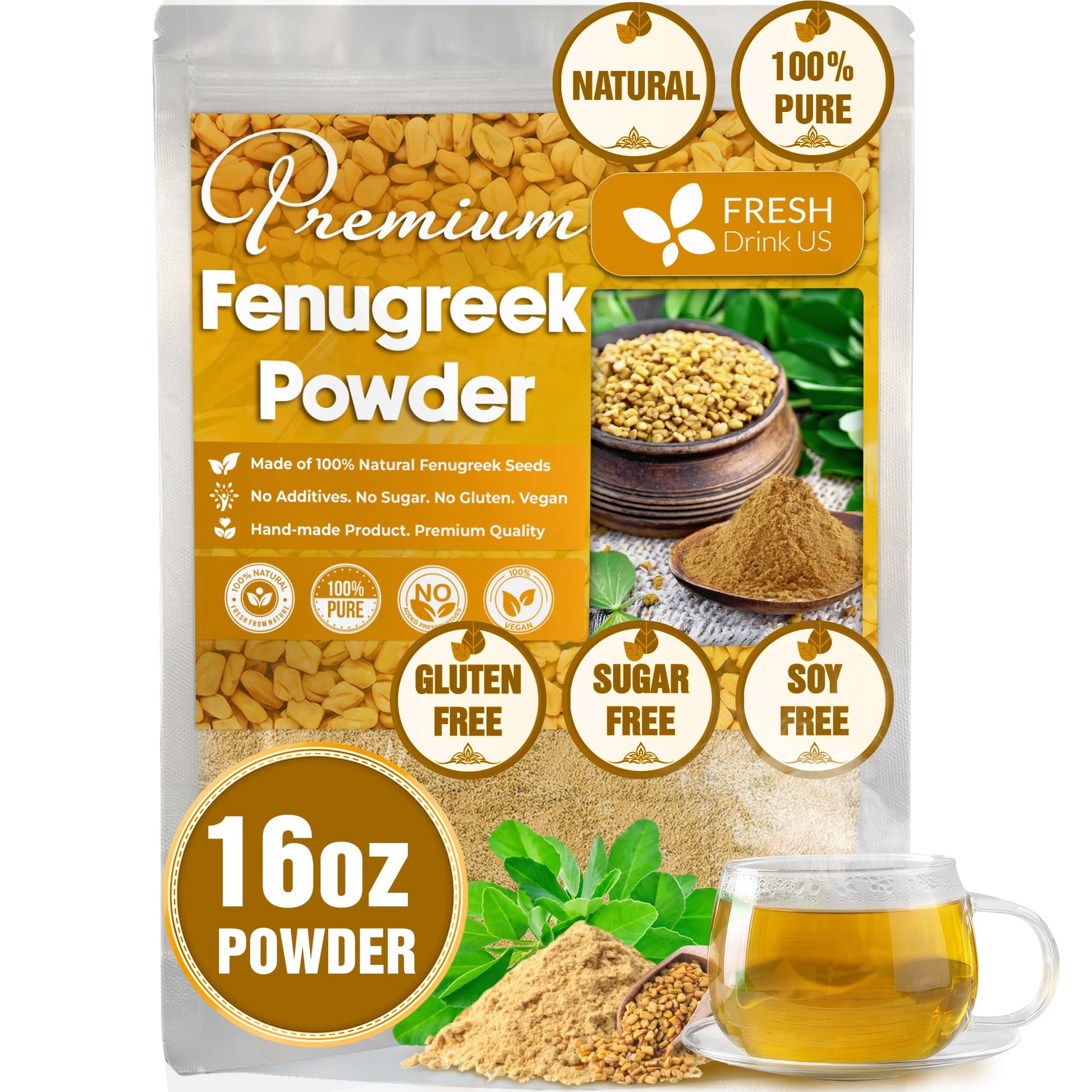 FRESHDRINKUS Fenugreek Powder, 100% Natural, 16oz, Vegan, No Additives, Gluten-Free