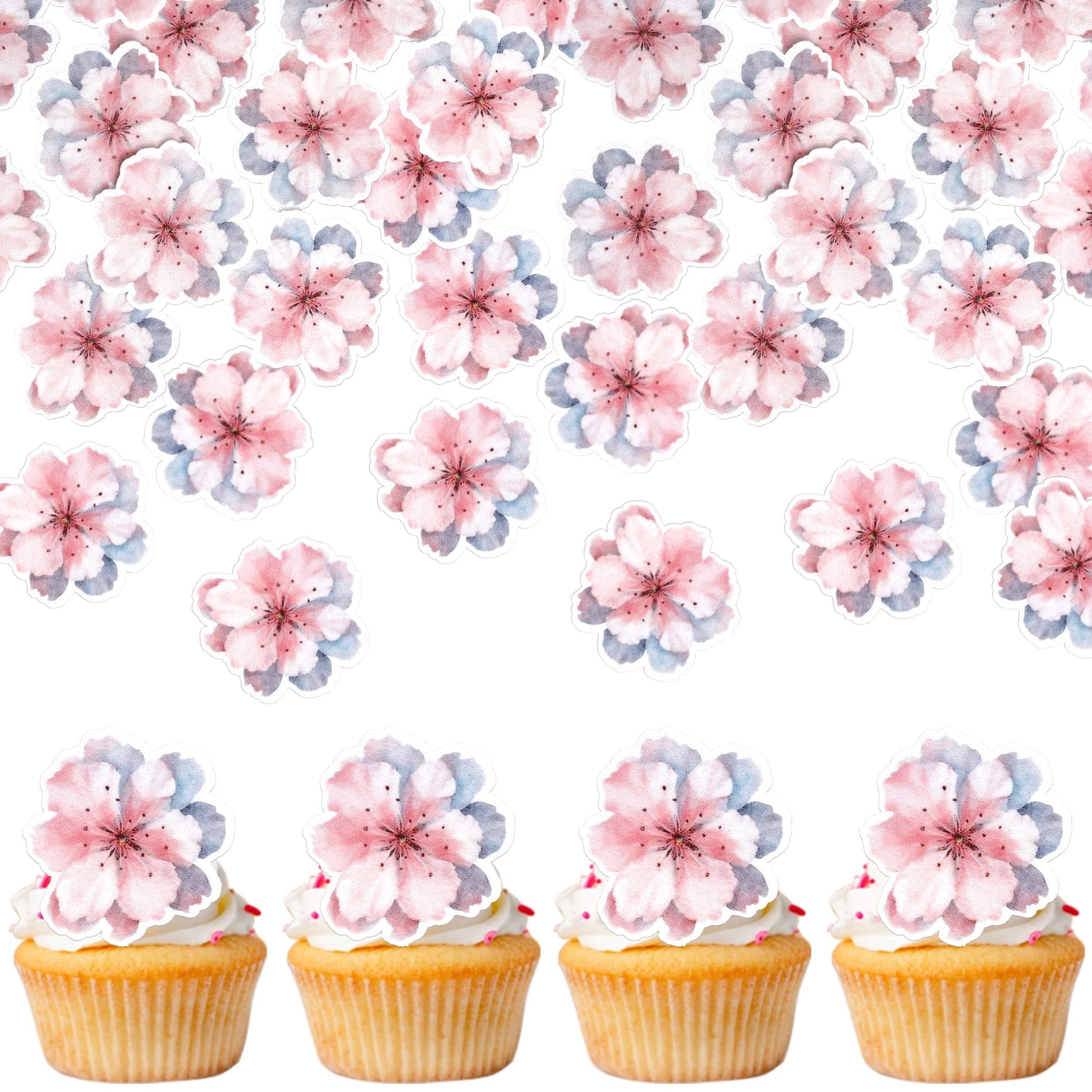 60 Pcs Edible Cherry Blossoms Cake Decorations Wafer Paper Cherry Blossoms Cupcake Toppers Edible Flowers Cake Toppers For Baby Shower Kids Birthday Party Cupcake Food Decorations Supplies Pink