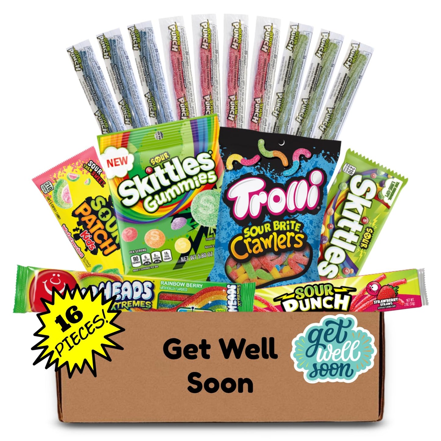 Hangry Kit Get Well Soon Sour Candy Kit - 16-Piece Variety Pack With All Your Favorite Sour Candy Classics In A 'Get Well Soon'