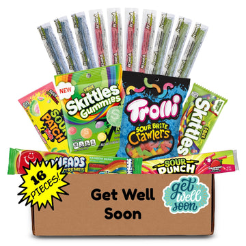 Hangry Kit Get Well Soon Sour Candy Kit - 16-Piece Variety Pack With All Your Favorite Sour Candy Classics In A 'Get Well Soon'