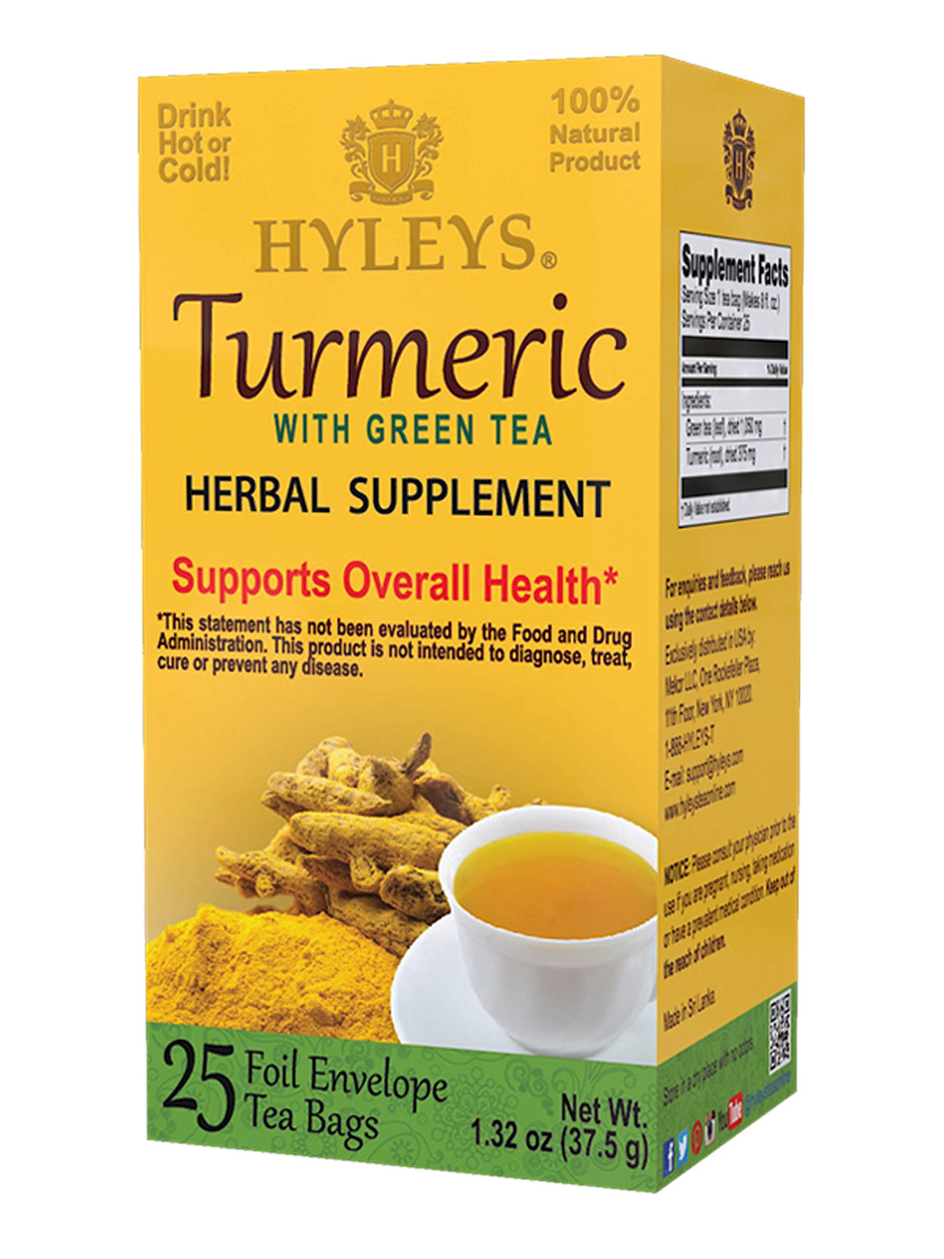 Hyleys Turmeric With Green Tea - 25 Tea Bags (12 Pack - 300 Tea Bags)