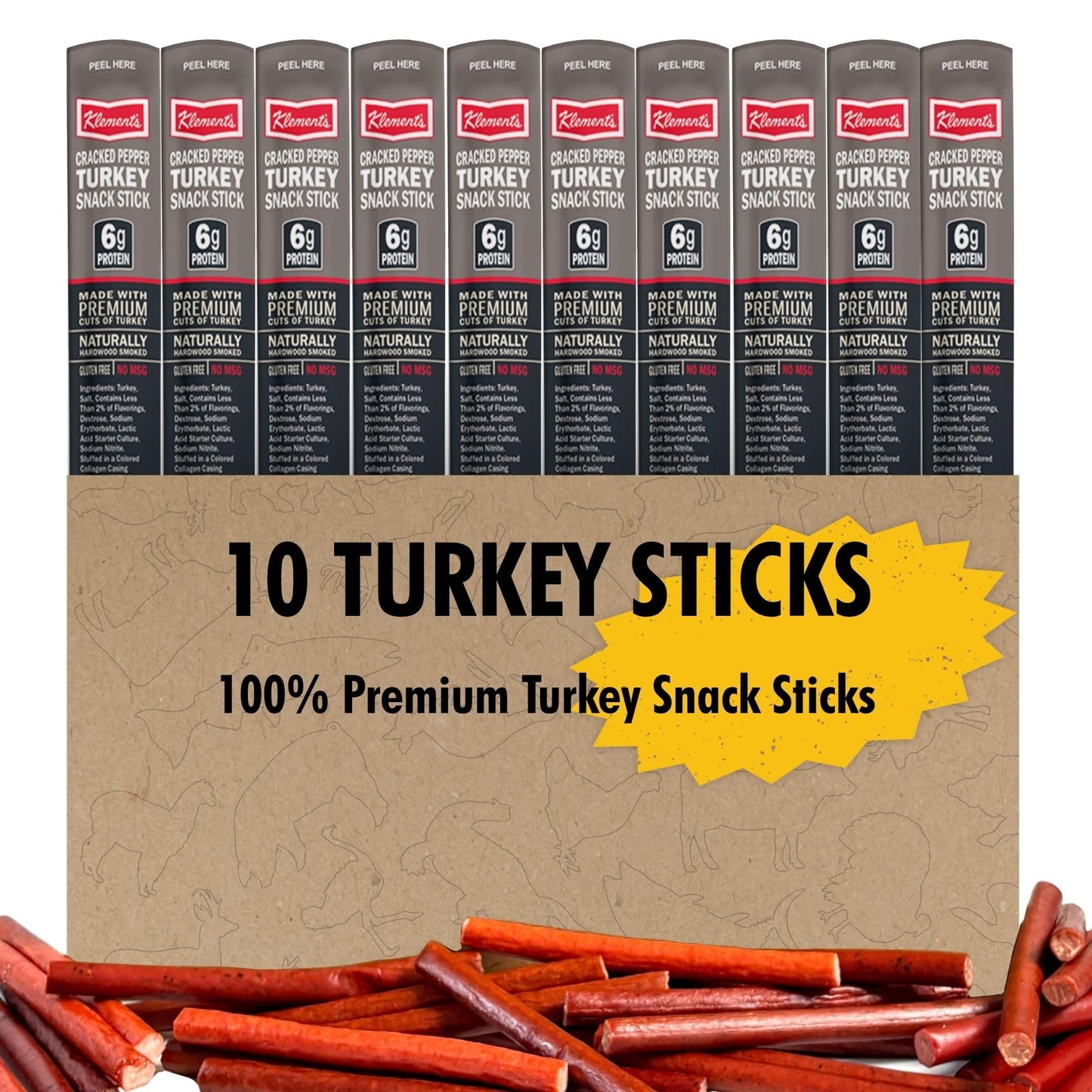 Jerky.Com Breaked Pepper Turkey Snack Sticks 10 Pack | 6G Protein  90 Calories  Gluten-Free  Sugar-Free  Individually Wrapped  Keto Friendly  Low Carb Snack | Naturally Hardwood Rich Flavor Jerky Meat Sticks | Gifts For Men