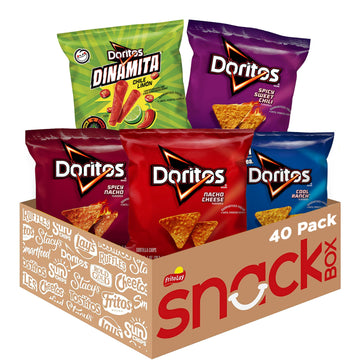 Doritos Tortilla Chips, 5 Flavor Variety Pack, Single Serve Bags (40 Pack), Nacho Cheese, Cool Ranch, Spicy Nacho, Dinamita, Spi