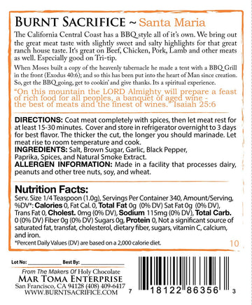 Burnt Sacrifice Santa Maria Style Gourmet Bbq Dry Rub Spice Seasoning (10 Oz Bag Makes Over 20 Pounds) All-Natural, Tri-Tip Bris