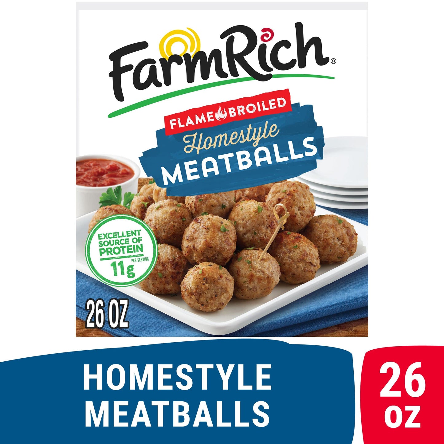 Farm Rich Homestyle Meatballs, Made with Beef, Pork and Authentic Bread Crumb Recipe, Fully Cooked, Frozen, 26 oz