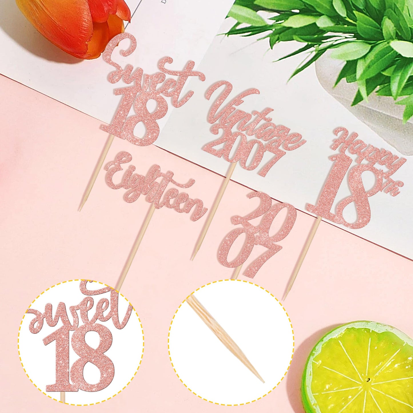 30Pcs Happy 18Th Birthday Cupcake Toppers Cheers To 18 Vintage 2007 Cupcake Picks Hello 18 Eighteen 18Th Birthday Decorations Fo