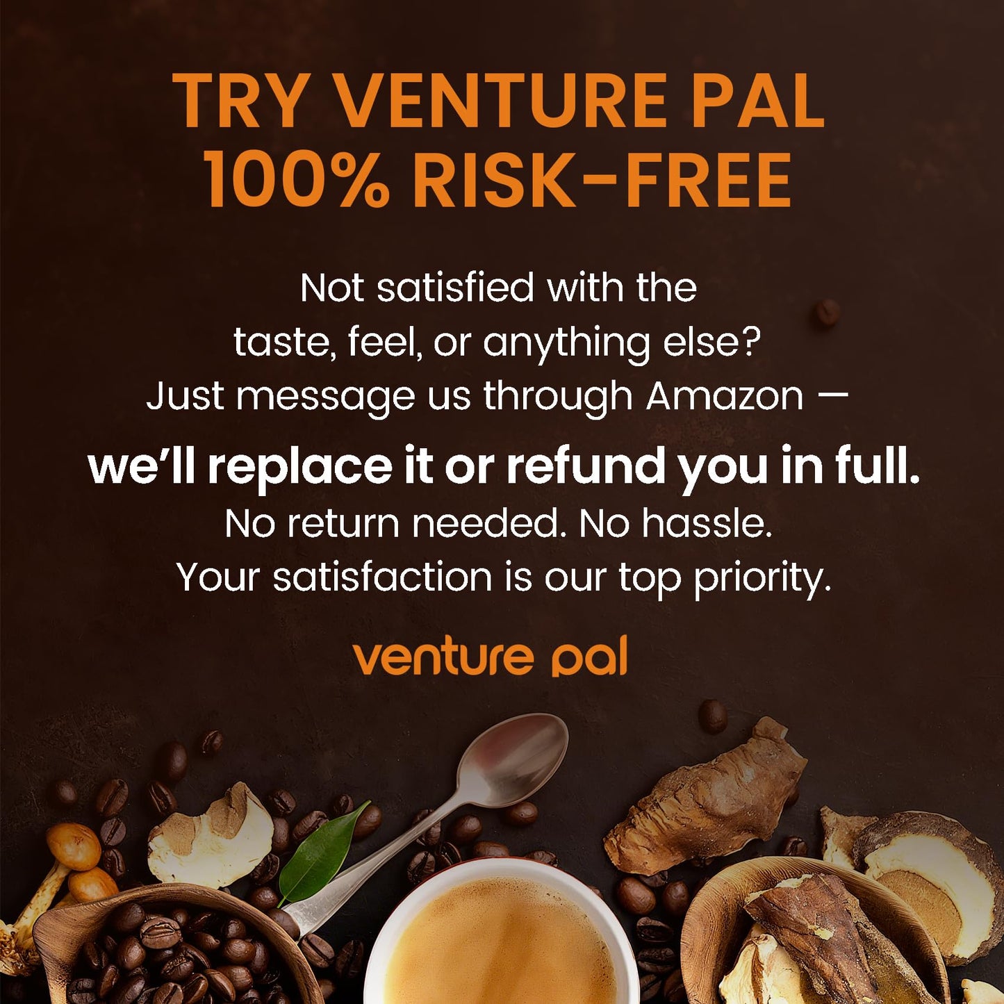 Venture Pal Mushroom Collagen Coffee - Instant Coffee with Biotin, Folate & Vitamin C - 30 Servings