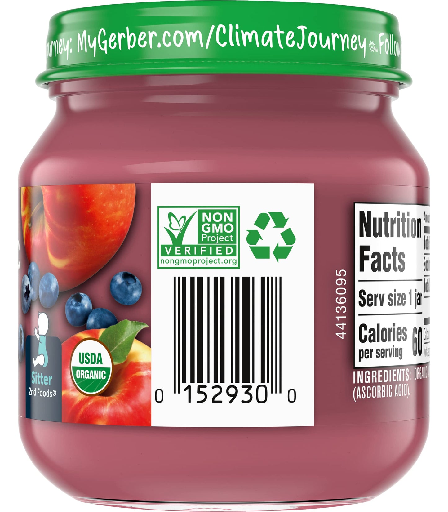 Gerber Purees Organic 2Nd Foods Apple Wild Blueberry Baby Food Glass Jar (Pack Of 6)