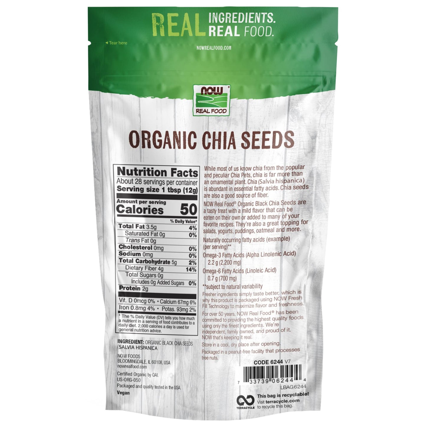Now Foods, Organic Black Chia Seeds, Non-Gmo, Source Of Healthy Fatty Acids And Fiber, 12-Ounce (Packaging May Vary) (Pack Of 2)