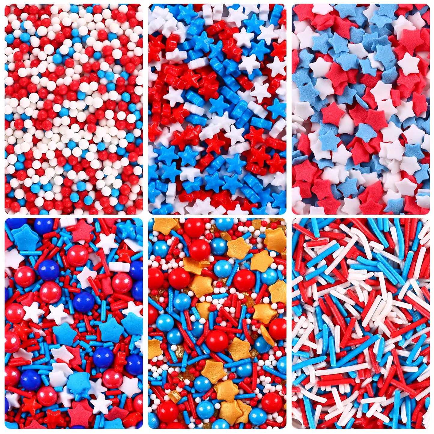 Edible Patriotic Sprinkles Nonpareils Red White and Blue 4th of July for Cake Decorating Baking, Ice Cream, Cookies, Cupcake Top