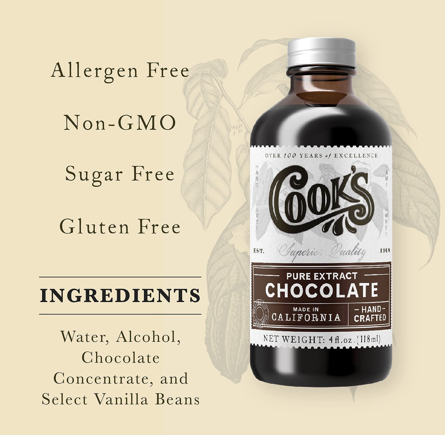 Cook'S Pure Chocolate Extract 4 Oz