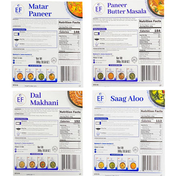 Eastern Feast - Rte Variety Mix #2, (Matar Paneer, Butter Paneer, Dal Makhani, Saag Aloo), Ready To Eat Vegetarian Meals, (10.58