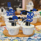 Ephlyn 36Pcs Graduation Cupcake Toppers Dark Blue Glitter Class of 2025 Diploma Cap Picks for Party Decorations