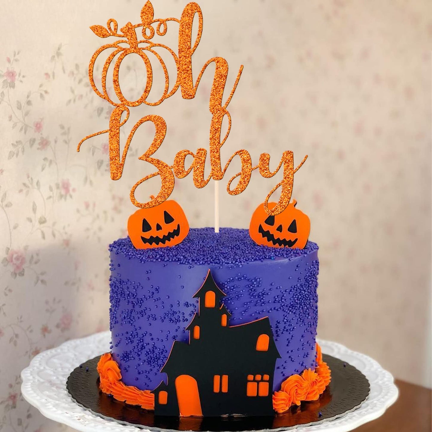 1 Pcs Pumpkin Oh Baby Cake Topper Glitter Fall Theme Pumpkin Baby Shower Cake Pick For Baby Shower Kids Birthday Thanksgiving Pa