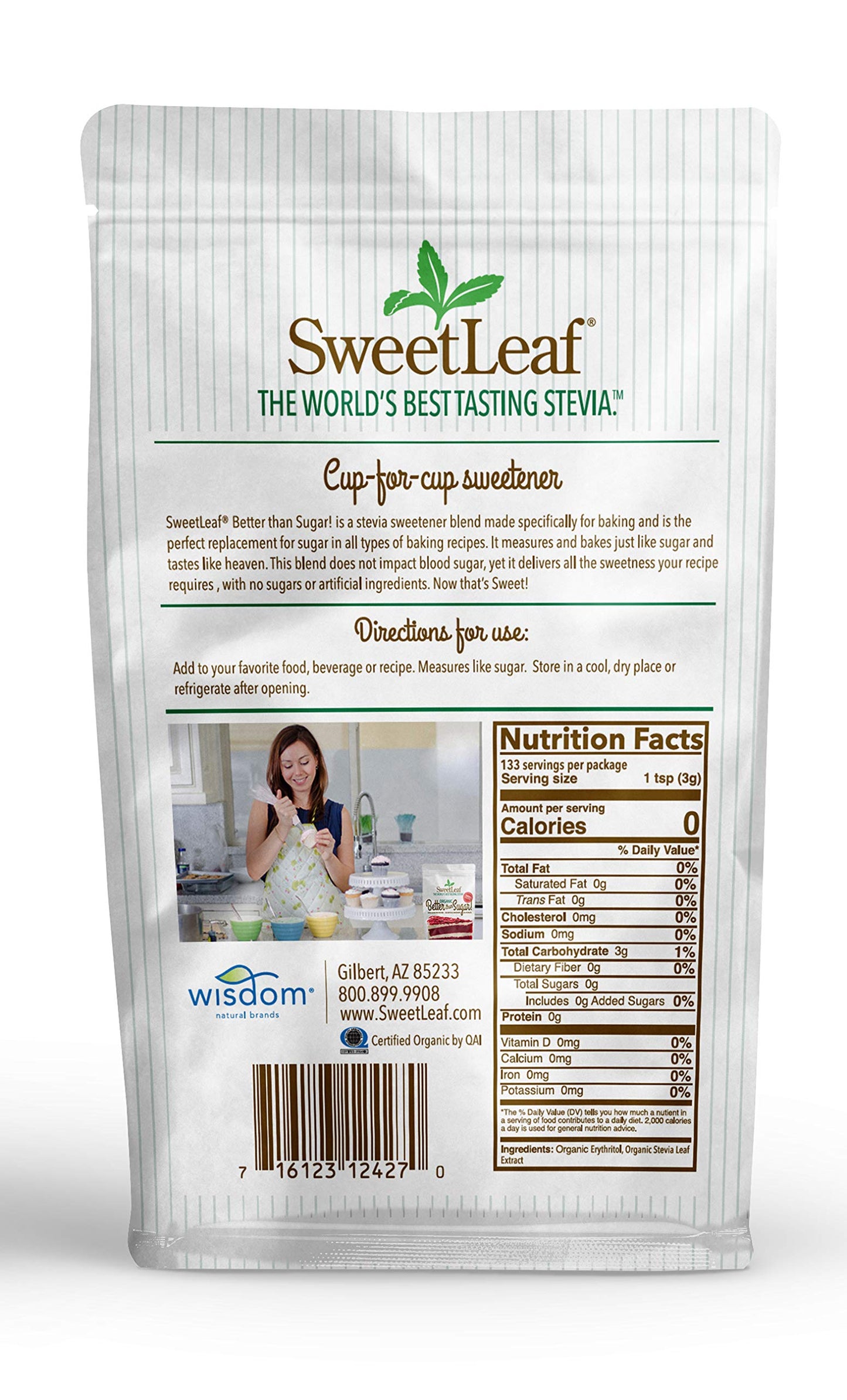 SweetLeaf Organic Better Than Sugar Sweetener - Sugar Substitute with Stevia & Erythritol, Use for Frosting, Baking, or Coffee,