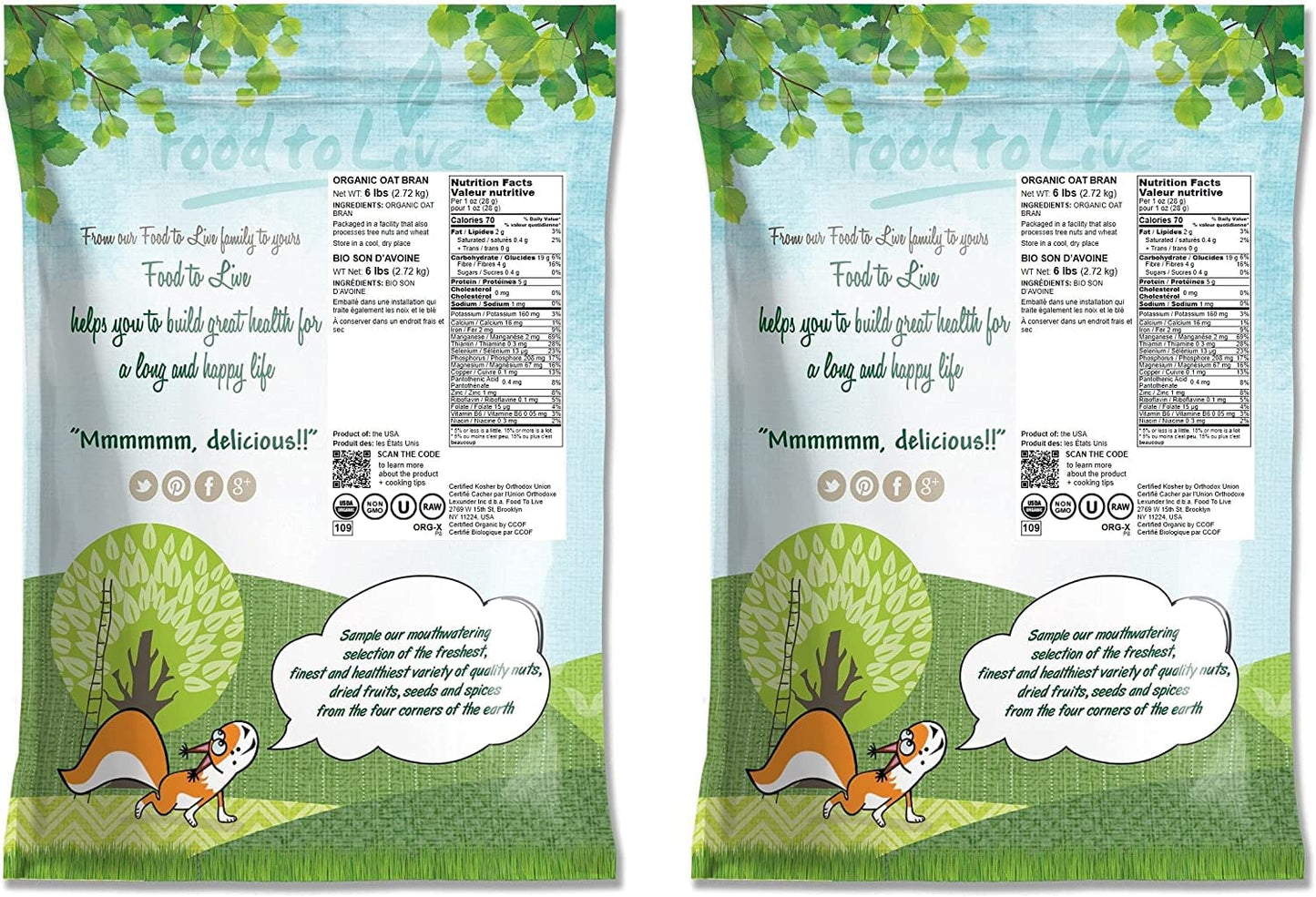 Organic Oat Bran, 12 Pounds - Non-Gmo, Kosher, Raw, Vegan, Bulk, High Fiber Hot Cereal, Milled From High Protein Oats, Product Of The Usa