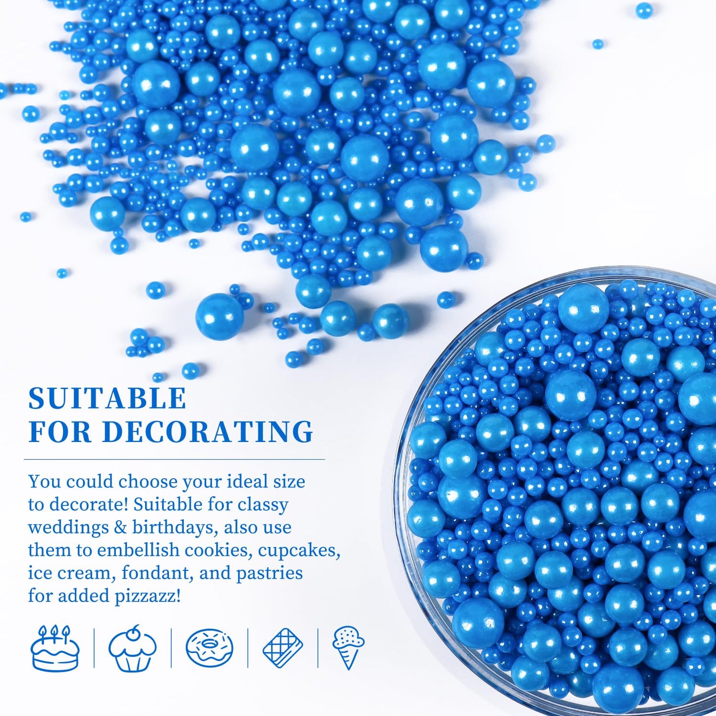 Edible Pearls For Cake Decorating, Blue Pearl Sprinkles, Blue Sprinkles For Cookies, Macaron, Cake, And Ice Cream Topping, Perfe