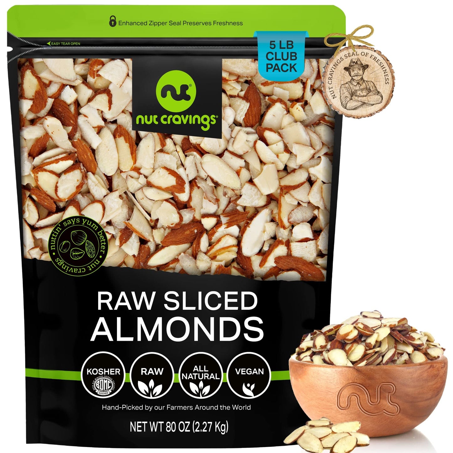 NUT CRAVINGS - Natural Sliced Almonds - Raw, (80oz - 5 LB) Packed Fresh in Resealable Bag - Nut Snack - Healthy Protein Food, Al