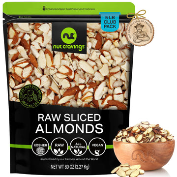 NUT CRAVINGS - Natural Sliced Almonds - Raw, (80oz - 5 LB) Packed Fresh in Resealable Bag - Nut Snack - Healthy Protein Food, Al