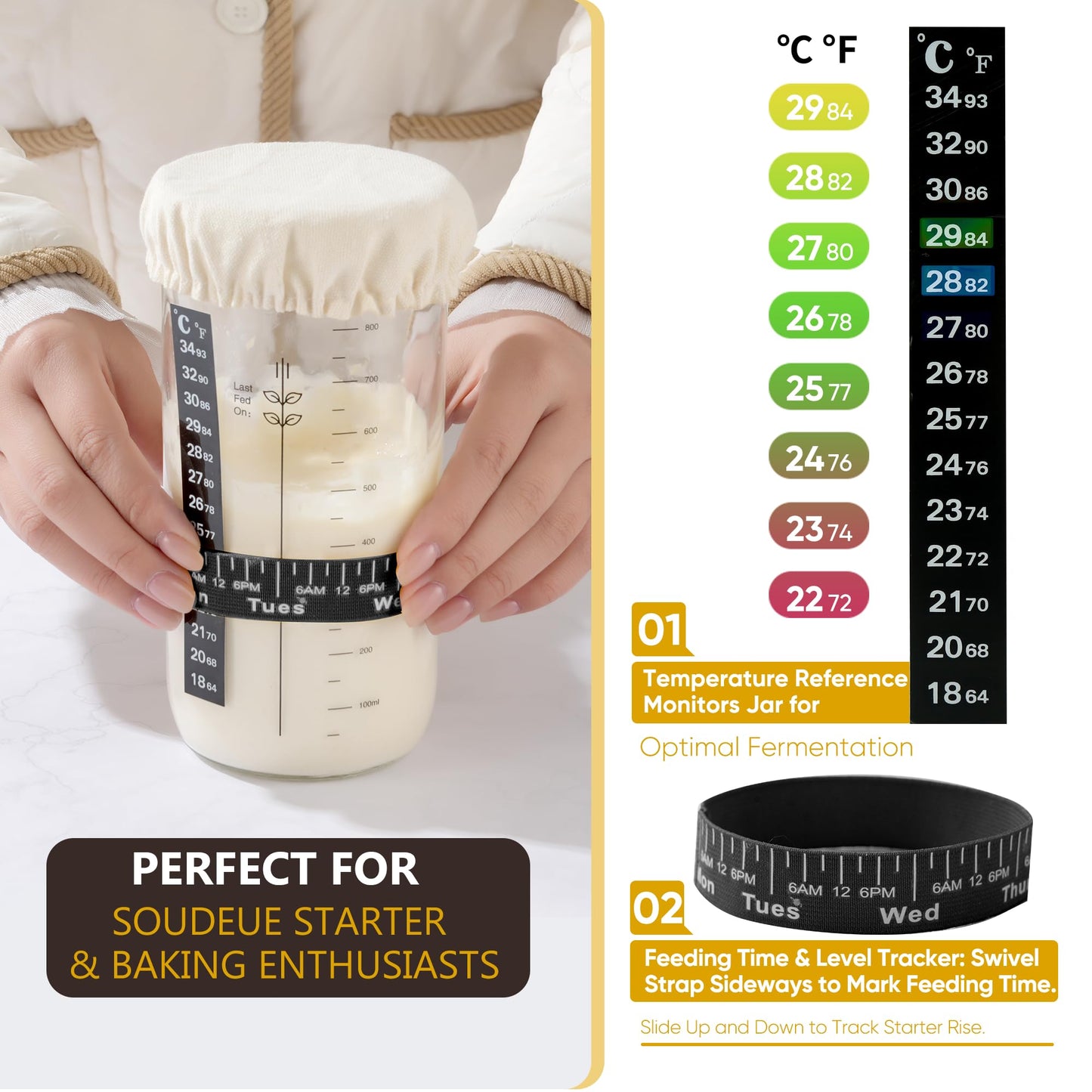 BICRET Sourdough Starter Kit – Complete Baking Supplies, 2 Silicone Proofing Baskets, Baking Mat, Green, Model FJ-3-4C