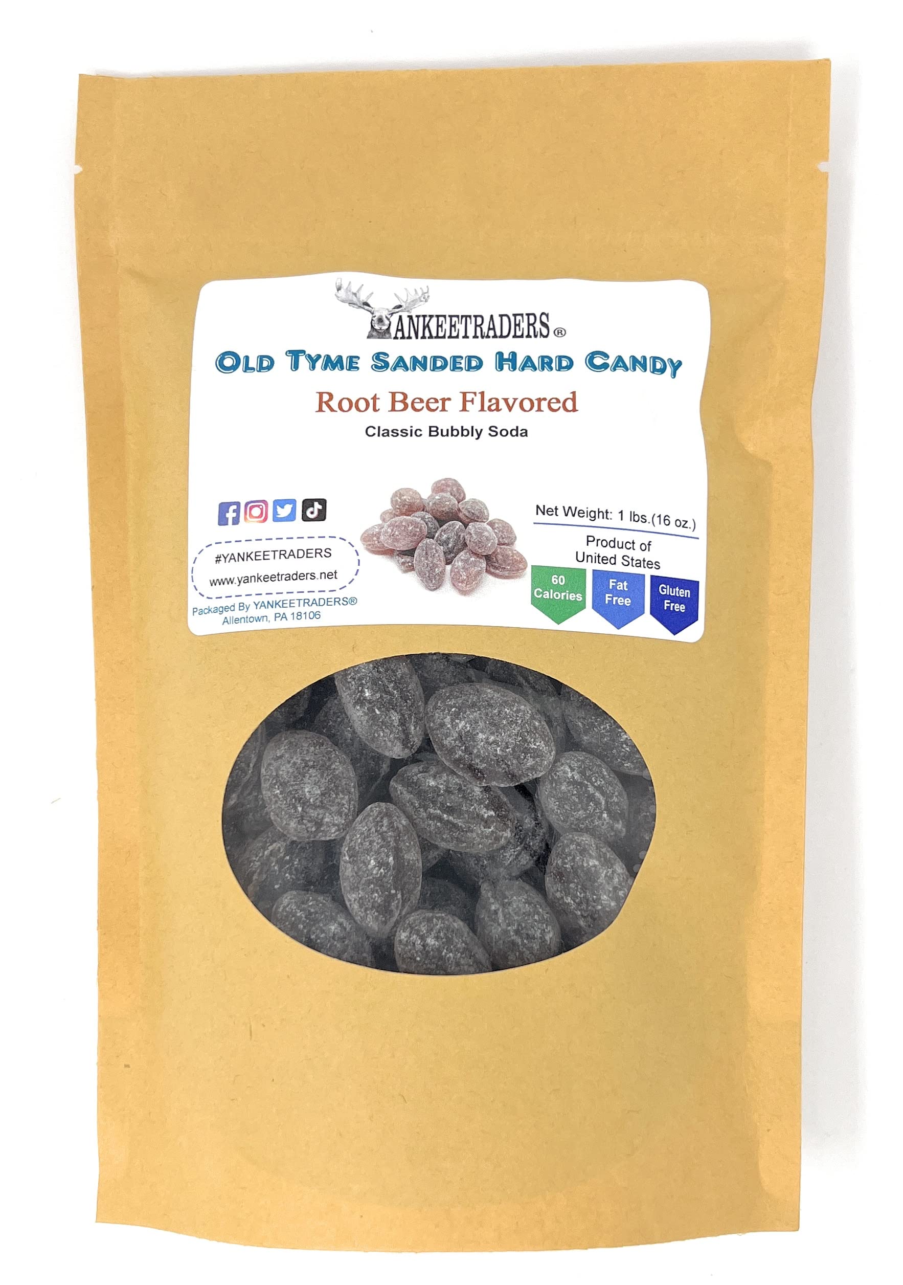 YANKEETRADERS Old Tyme Sanded Hard Candy, Root Beer Flavor, 1 Pound