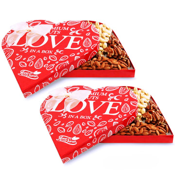 Anna and Sarah 2 Pack Premium Mixed Nuts Large Size Heart Shaped Gift Basket, Walnut-Almond-Cashew-Oregon Hazelnut-Apricot Seed-