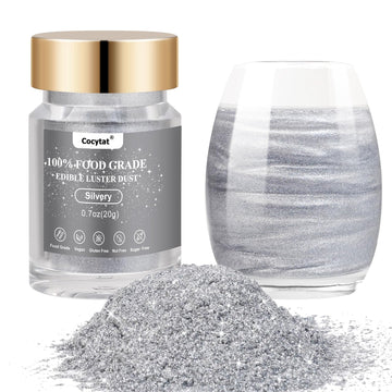 Cocytat Silver Edible Glitter Luster Dust 20g Food Grade for Baking & Decoration